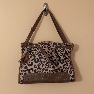 EUC Large Leopard Print Studded Tote